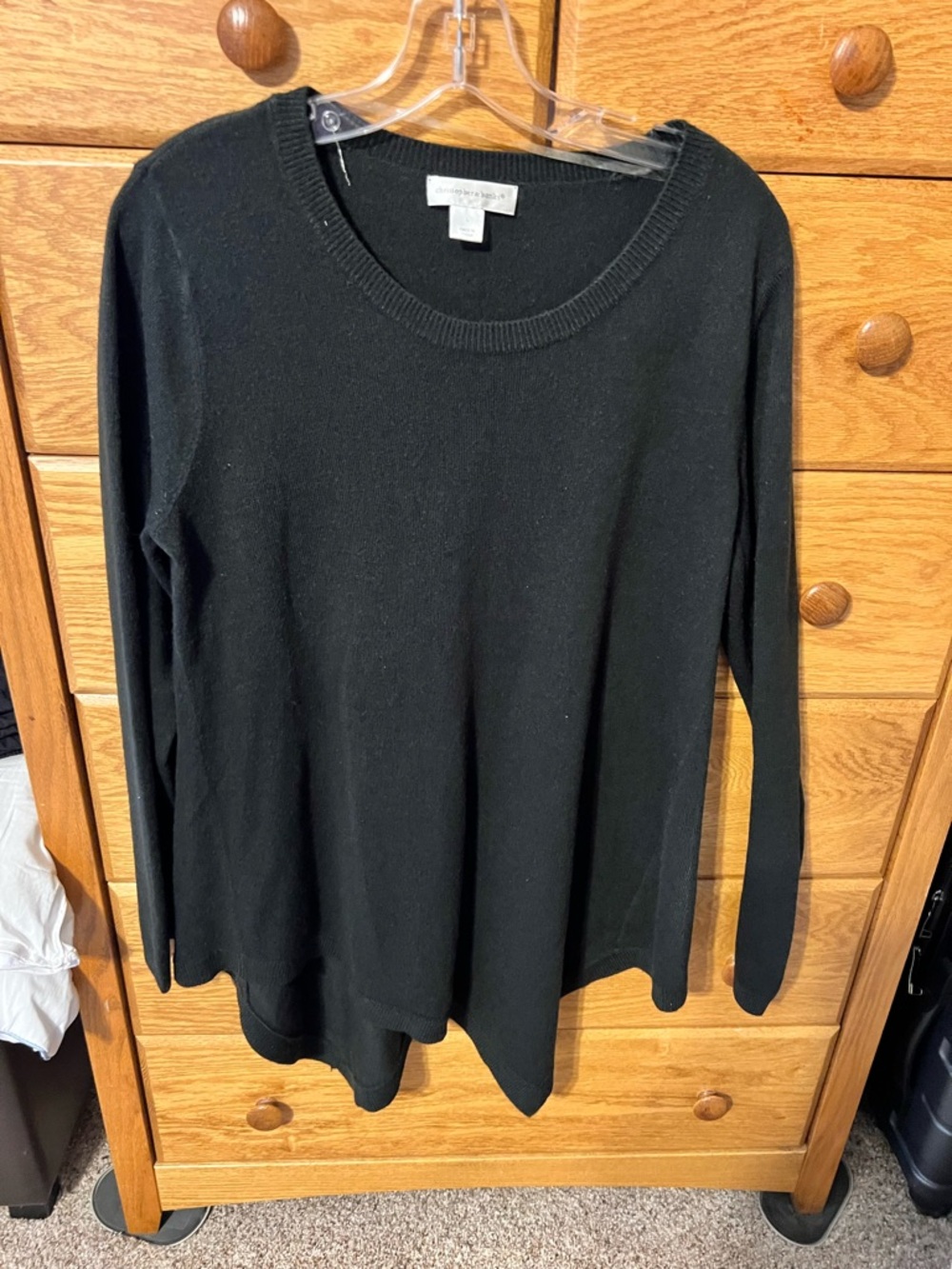 Christopher & Banks Black Long Sleeve Crewneck Knit Top